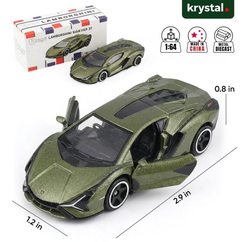 Bburago 1:64 Lamborghini Sian FKP 37 metallic diecast model car with openable doors for collectors
