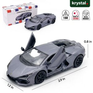 Grey Bburago 1:64 Lamborghini Revuelto diecast model car with openable doors for collectors
