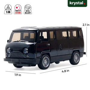 Black UAZ-452 Bukhanka 1:36 scale diecast metal alloy model van with opening doors and pull-back drive