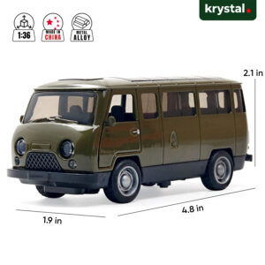 1:36 scale UAZ-452 Bukhanka diecast model van in green alloy with opening doors and pull-back drive