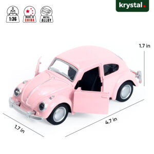 1:36 scale light pink Volkswagen Beetle Classic diecast model car with opening doors and metal alloy body
