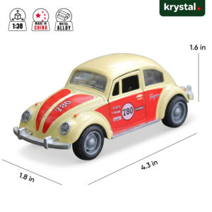 1:38 scale beige Volkswagen Beetle diecast racing car with Team 780 decals and alloy body