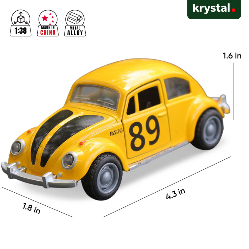 Krystal 1:38 scale racing yellow Volkswagen Beetle diecast car model number 89 with metal alloy body