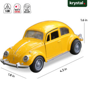 Yellow Volkswagen Beetle 1:38 scale diecast model car with metal alloy body and rubber tires