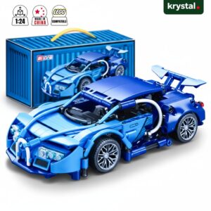 1:24 Bugatti inspired blue supercar building block toy with container gift box by Krystal