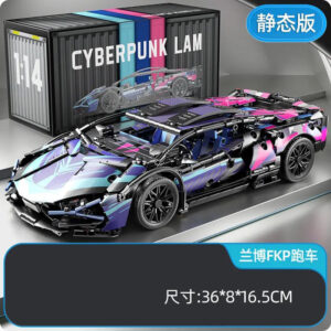 1:14 scale Cyberpunk inspired Technic supercar building block set with neon decals and functional steering
