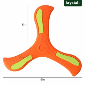 Krystal 9-inch soft EVA foam boomerang for kids, orange and neon green outdoor flying toy