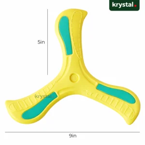 Krystal yellow soft foam boomerang for kids, 9-inch wingspan aerodynamic three-leaf design for safe outdoor play