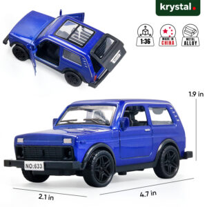 Blue Krystal Lada Niva 4x4 1:36 scale diecast SUV model car with opening doors and pull-back action