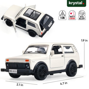 Krystal white Lada Niva 4x4 1:36 scale diecast model car with opening doors and metal alloy body