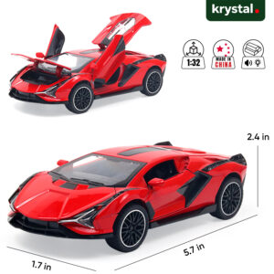 Red 1:32 scale Lamborghini Sian FKP 37 diecast model car with opening scissor doors and pull-back motor