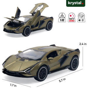 Lamborghini Sian FKP 37 1:32 scale diecast model car with opening scissor doors and pull-back action in olive gold