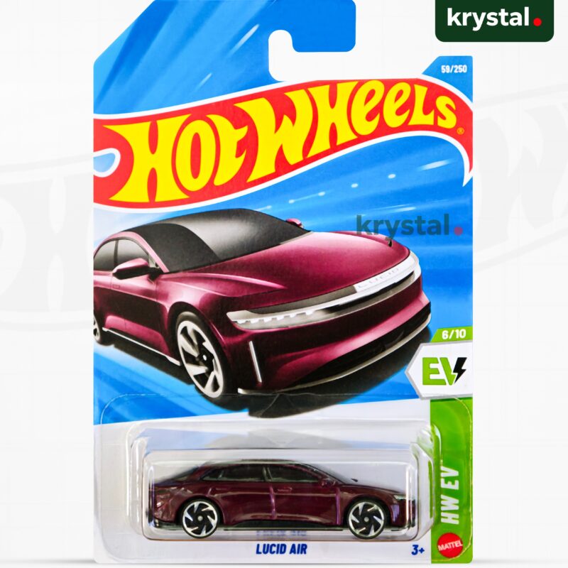 Hot Wheels Lucid Air maroon die-cast luxury EV sedan, 1:64 scale model from the HW EV series 59/250