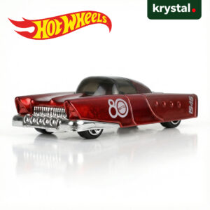 Hot Wheels Mattel Dream Mobile metallic red die-cast car with chrome finish and 80th anniversary decal