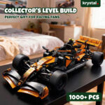 McLaren Inspired F1 Car Building Set - 1:10 Scale McLaren inspired Formula 1 building block car in orange, 1:10 scale technic racing model with 1000+ pieces