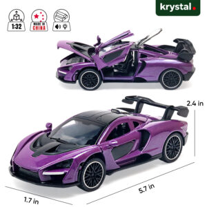 1:32 scale purple McLaren Senna diecast supercar model with opening doors and pull-back drive action