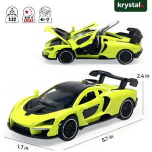 1:32 scale green McLaren Senna diecast model car with opening doors and pull-back drive action