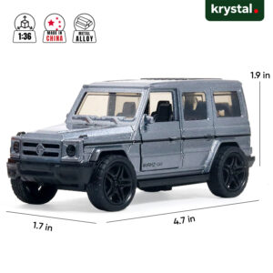 Silver Mercedes-Benz AMG G63 diecast 1:36 scale model car, AMZ-G63 metal alloy luxury SUV with openable doors