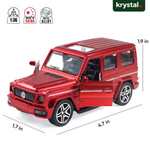 Red 1:36 scale Mercedes-Benz AMG G63 diecast model car with openable doors and metal alloy body