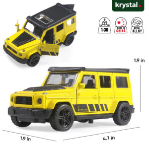 Yellow Mercedes-Benz AMG G63 1:36 diecast model car, AMZ-G700 alloy SUV with openable doors and pull-back function