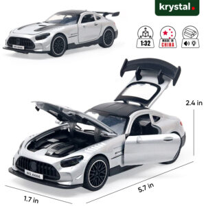 Silver Mercedes-Benz AMG GT 1:32 scale diecast model car with opening doors and hood detailing