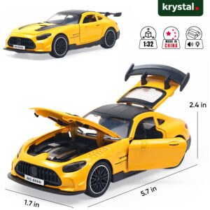 1:32 scale yellow Mercedes-Benz AMG GT diecast car with opening doors, hood, and trunk by Krystal