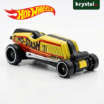 Hot Wheels Mo-Stash yellow die-cast toy car with mustache graphics and chrome exhaust for kids and collectors