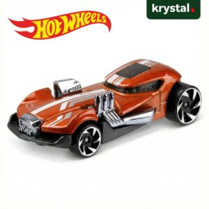 Hot Wheels Mod Mill orange metallic die-cast toy car with white racing stripes and chrome engine details