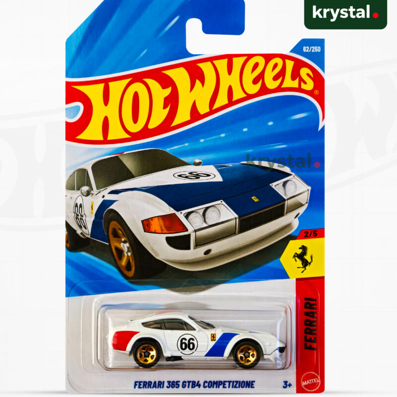 Hot Wheels Ferrari 365 GTB4 Competizione 1:64 scale die-cast car with white racing livery and number 66