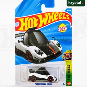 Hot Wheels Pagani Zonda Cinque 1:64 scale die-cast in Pearl White from the 2026 Exoticars series