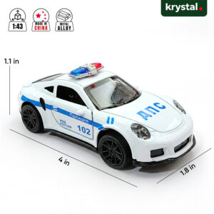 1:43 scale Porsche 911 GT3 RSR Russian Police diecast model car with metal alloy body and pull-back action