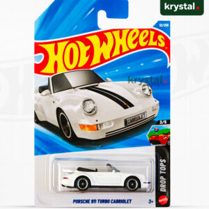 2026 Hot Wheels Porsche 911 Turbo Cabriolet die-cast car, Alpine White with black stripes, Drop Tops series 3/5