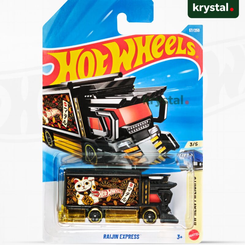 Hot Wheels Raijin Express die-cast truck toy with Japanese Dekotora design and Maneki-neko lucky cat graphic