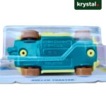 Hot Wheels Roller Toaster die-cast car undercarriage showing Mattel branding and teal base in blister pack