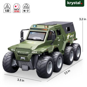 Military green Shaman 8x8 ATV 1:32 scale toy model with pull-back action, LED lights, and sound effects.