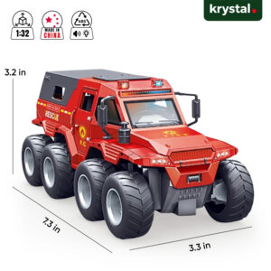 Red Shaman 8x8 ATV rescue toy model, 1:32 scale ABS off-road truck with lights and sound features