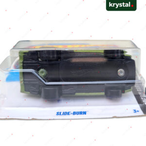Hot Wheels Slide-Burn HYW28 die-cast toy car base view in original packaging