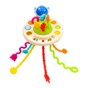 Krystal astronaut silicone sensory pull string toy for baby teething and fine motor skill development