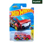 Hot Wheels The Vanster - HW Art Cars 2025 Hot Wheels The Vanster red die-cast van from the 2025 HW Art Cars series with geometric livery and yellow rims