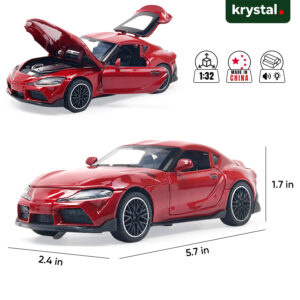 Red Toyota GR Supra 1:32 scale diecast model car with opening hood, doors, and sound effects
