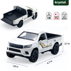 1:36 scale white Toyota Hilux Vigo diecast model pickup truck with opening doors and metal alloy body