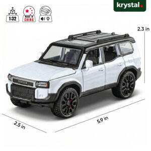 White Toyota Prado 1:32 die-cast alloy SUV model with pull-back motion and dimensions 5.9x2.5 inches