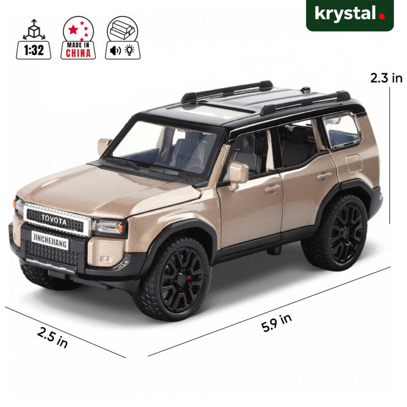 Toyota Prado 1:32 scale die-cast alloy SUV model car in champagne gold with pull-back motion and LED lights