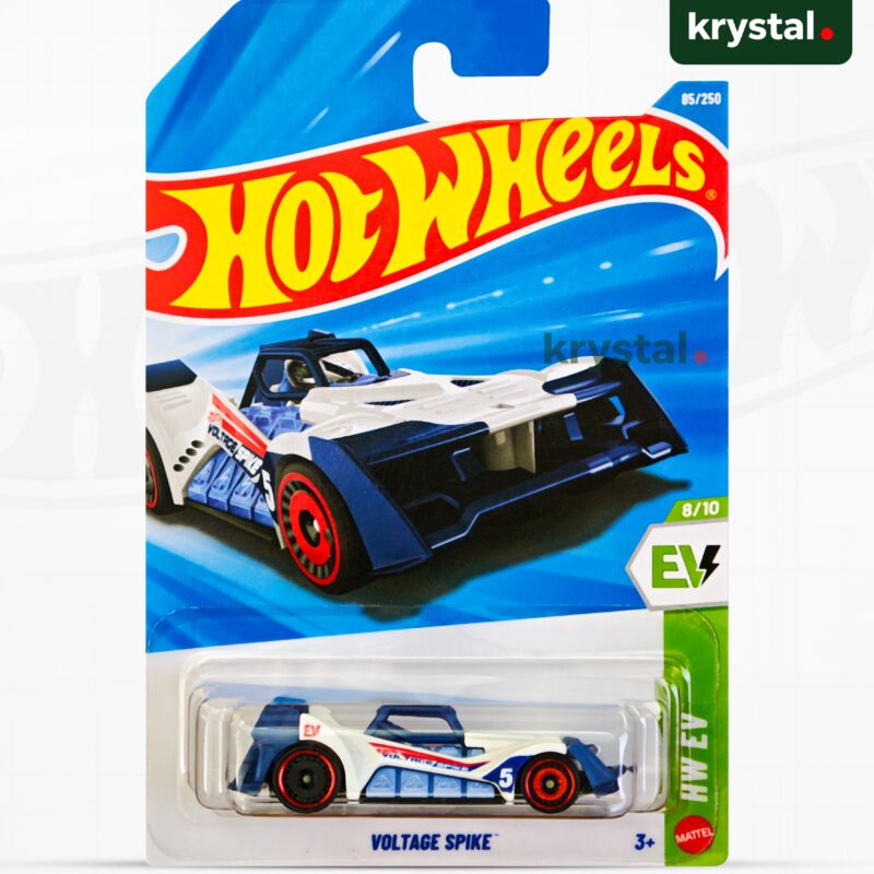 Hot Wheels Voltage Spike toy car, HW EV Series white and blue futuristic electric vehicle 85/250 mainline