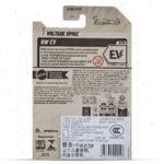 Hot Wheels Voltage Spike HW EV series packaging back featuring Mattel logo, safety warnings, and product information.