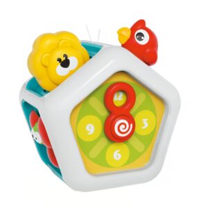 Busy Ball 7-sided educational baby activity cube with animal characters and clock for fine motor skills