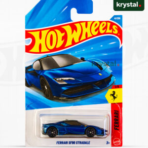 Hot Wheels Ferrari SF90 Stradale blue 1:64 scale die-cast hybrid supercar with black wheels in original packaging