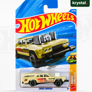 Hot Wheels Cruise Bruiser beige die-cast toy car in original packaging, Wagons Familiales series by Mattel