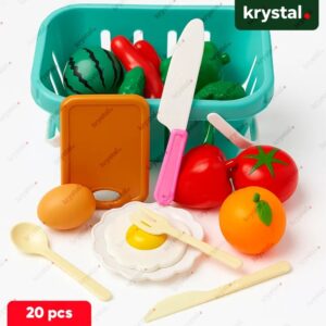 Kitchen Food Cutting Set - Pretend Play Fruit & Vegetables - Basket 20 PCS Set