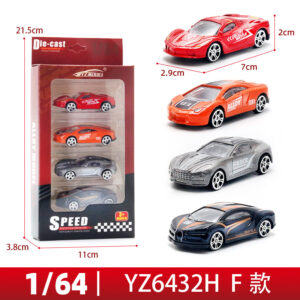 YZ Model 1/64 scale die-cast alloy racing car 4-pack including red, orange, silver, and black supercars.